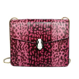 Pink Leopard Print Leather Serpenti Snake Closure Medium Bag