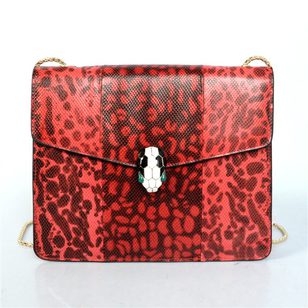 Red Leather Serpenti Snake Closure Bag