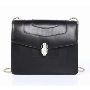 Black Leather Serpenti Snake Closure Bag