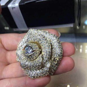 Rhinestone camellia brooch