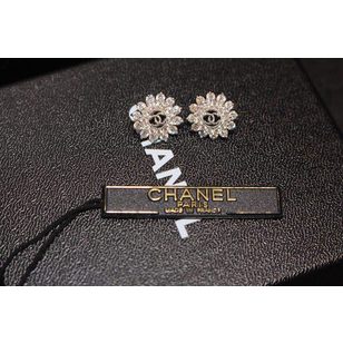 Rhinestone flower double C logo 925 silver earrings