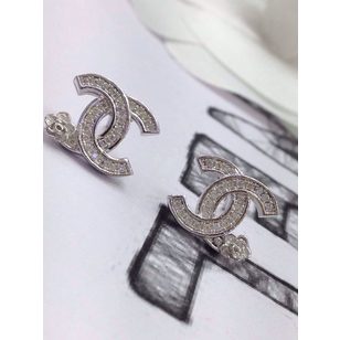 Double C camellia rhinestone 925 silver earring