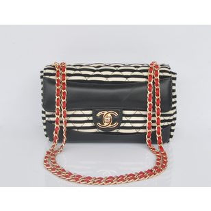 Stripe fabric flap bag