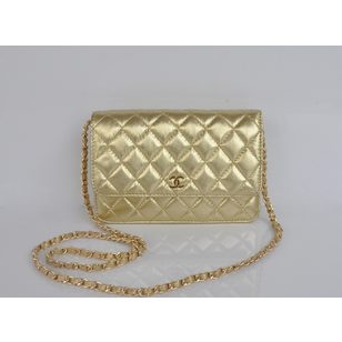 Golden lamb skin leather flap bag