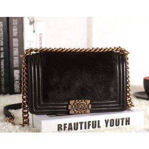 Imported original fur leather flap bag