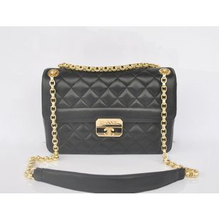 Black lamb skin leather flap bag