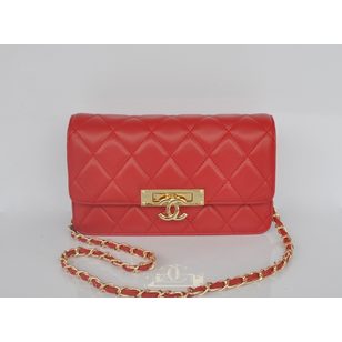 Red lamb skin leather flap bag