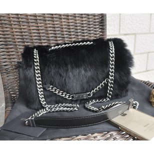 Black fur flap bag