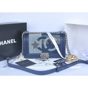 Star rhinestone original leather flap bag