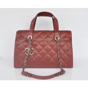 Dark red caviar leather handle bag