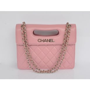 Leather handle bag with metal chain strap