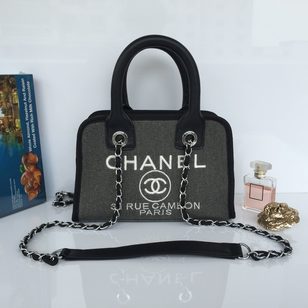 Mini canvas handle bag with chain shoulder strap