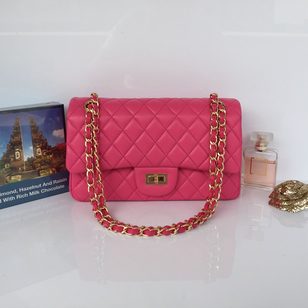 Fuchsia lamb skin leather reissue flap bag