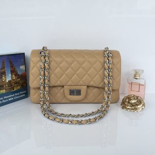 Beige lamb skin leather reissue flap bag