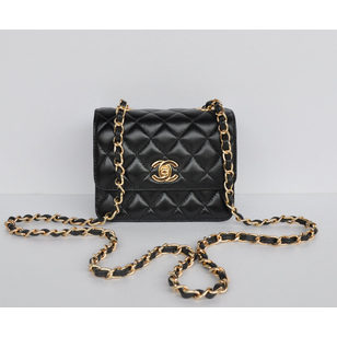 Black Lamb Skin Leather Double Turn Lock Chain Shoulder Bag