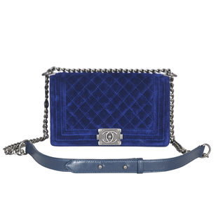 Royal Blue Velvet Should Chain Flap Bag