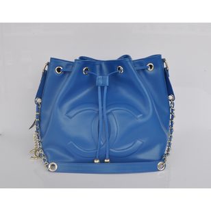 Blue cow hide leather bucket bag