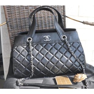 Black lamb skin leather top handle chain shoulder bag