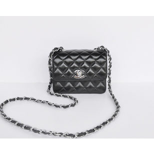 Black Lamb Skin Leather Turn Lock Chain Shoulder Bag