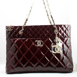 Claret Patent Leather Chain Tote with Charm