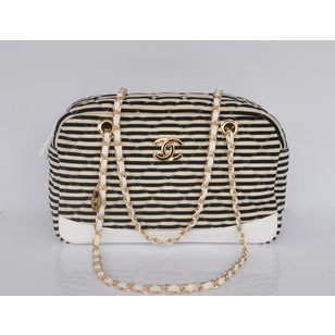 Stripe fabric zipper tote