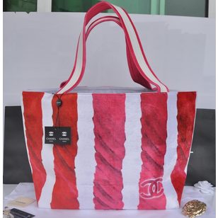 Red stripe cotton fabric tote