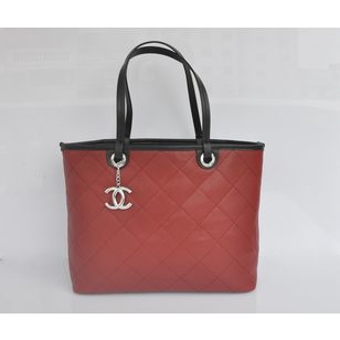 Red caviar leather shopping tote bag