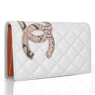 Snake Skin Leather Double C Logo White Lambskin Leather Wallet