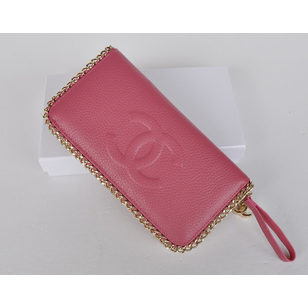 Leather metal chain edge zipper long wallet