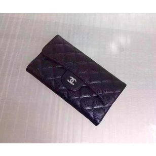 Top grade caviar leather flap wallet