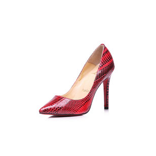 Red croco leather pointed head pump