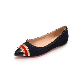 Dark blue suede leather rivet pointed head flat