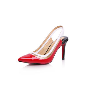 Red patent leather pointed head slingback pump