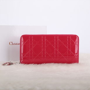 Patent leather zipper long wallet