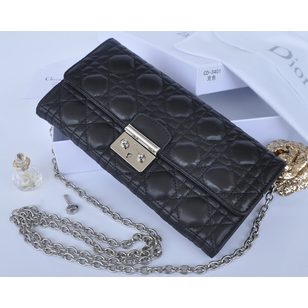 Quilting original leather metal chain clutch wallet