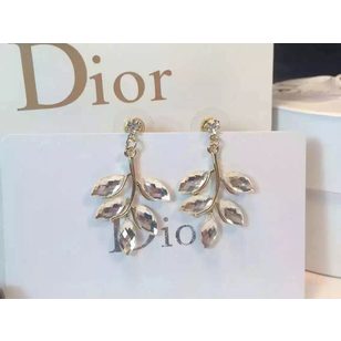 rhinestone leaves Pt plating earrings