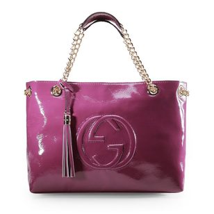 Purple soft patent leather Soho Medium Tote Bag Beige