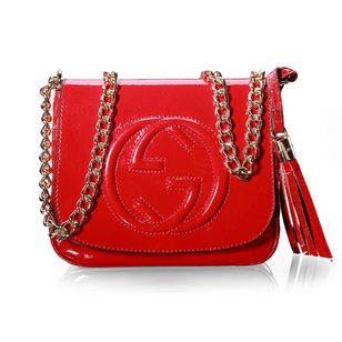 Red soft patent leather Soho Chain Shoulder Bag