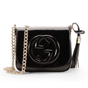 Black soft patent leather Soho Chain Shoulder Bag