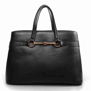 Black Real Cowhide Leather Handle Bag