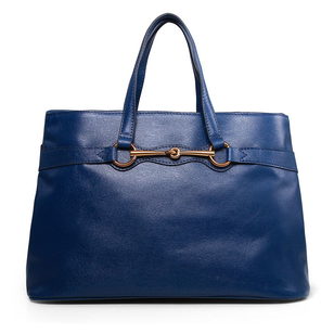 Dark Blue Real Cowhide Leather Handle Bag