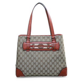 GG Fabric with Brown Leather Trim Top Handle Tote