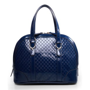 Embossed blue patent leather tote