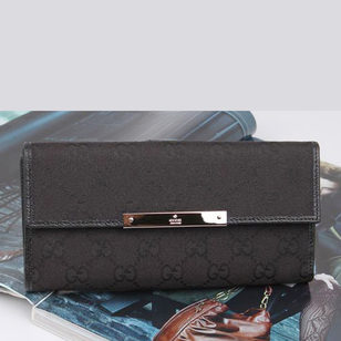 Black Fabric Metal Bar Logo Continental Long Wallet