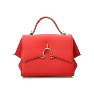 Red Leather Flap Handle Bag