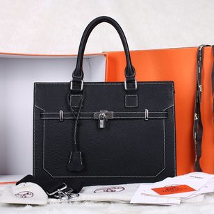 Black leather tote briefcase