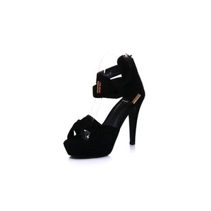 Black suede leather platform pump sandal