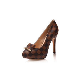 Damier ebene canvas platform pump