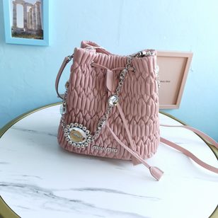 CRYSTAL CLOQUE NAPPA LEATHER BUCKET BAG