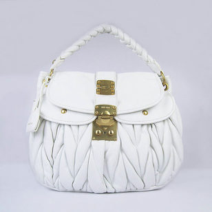 White Quilting Lamb Skin Leather Flap Lock Closure Handle Bag